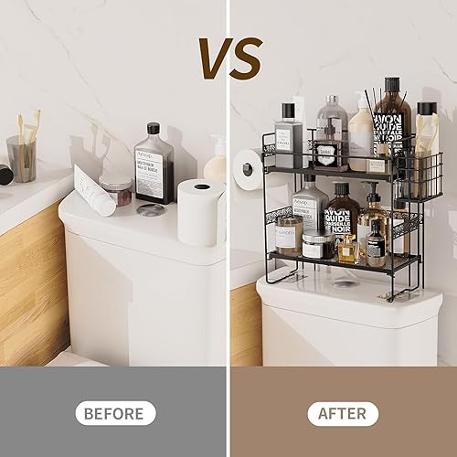 Miniatura 3 de Honung Estante multifuncional de 2 niveles, estante para tanque sobre el inodoro, almacenamiento de inodoro, estante de almacenamiento de baño, no