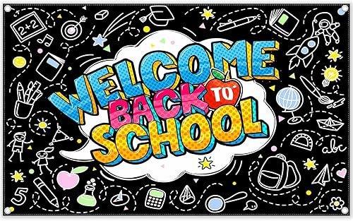 ZTHMOE Fondo de bienvenida de regreso a la escuela de 72 x 43 pulgadas, primer día de jardín de infantes, fondo de fotografía negro, profesores y