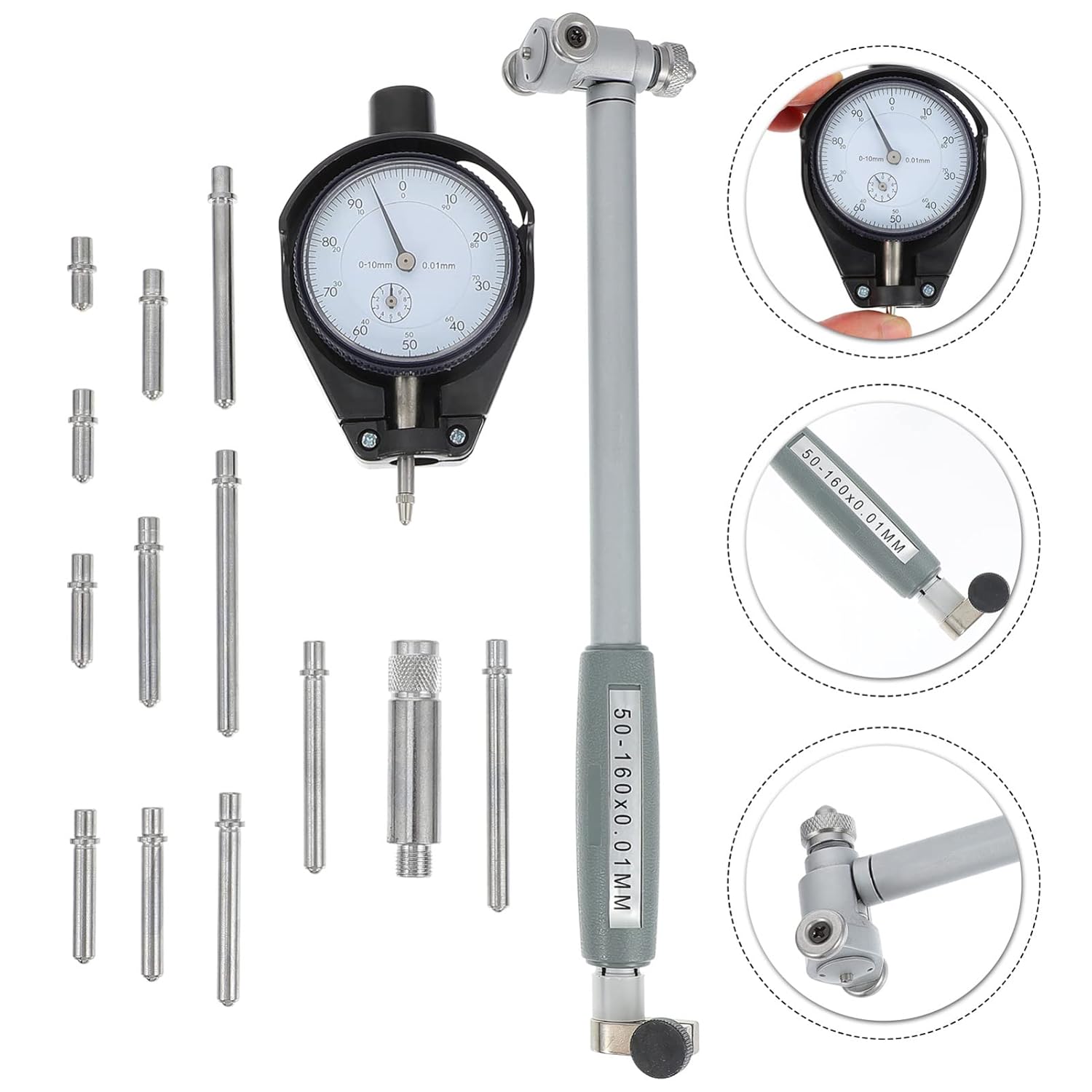 Veemoon 1set Indicating Cylinder Bore Gauge Tool Range High-Precision Manual Measurement Easy Use Inner Diameter Gauge for Automotive Applications