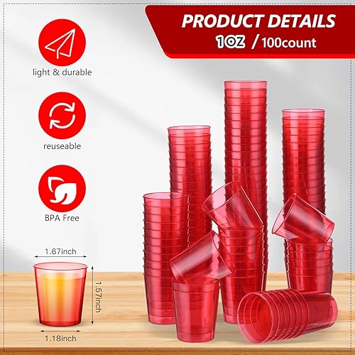 Miniatura 2 de Tioncy 100 vasos de chupito de plástico neón de 1 oz, vasos desechables de colores, mini vasos de fiesta para cóctel, whisky, vino, cumpleaños,