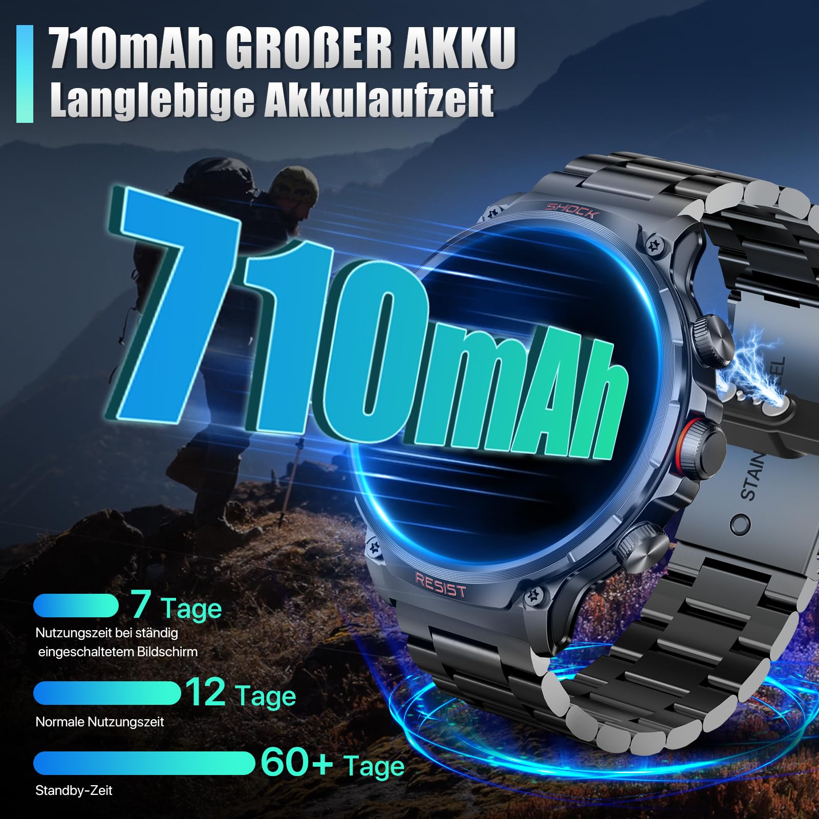 SMARTWATCH UOMO MILITARE Con 1,43" Rugged AMOLED, Smartwatch Uomo