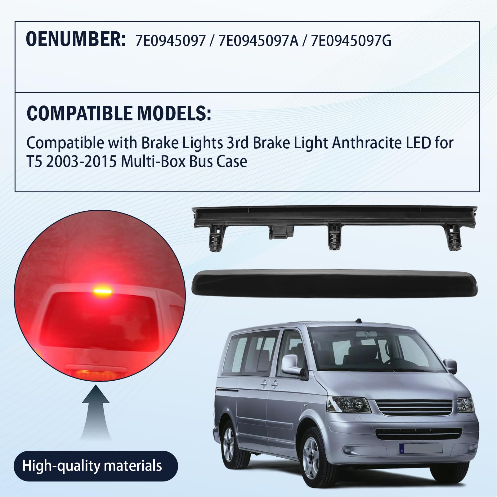 Luce Stop Freno Posteriore 7E0945097A per T5 2003-2015 Multivan Bus Box 7E0945097 7E0945097G Terza Luce di Stop Luce di Stop 3a Nero