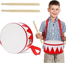 Snare Drum, 8 inch Drum for Kids - Baby Musical Toys with an Adjustable Strap and 2 Drumsticks - Educational Wooden Toys Sensory Musical Instrument for Toddler Boys & Girls