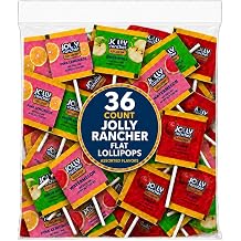 Jolly Flat Lollipops Suckers 36 Count Variety Pack Watermelon, Pink Lemonade, Green Apple, Cherry Individually Wrapped Fruity Candy
