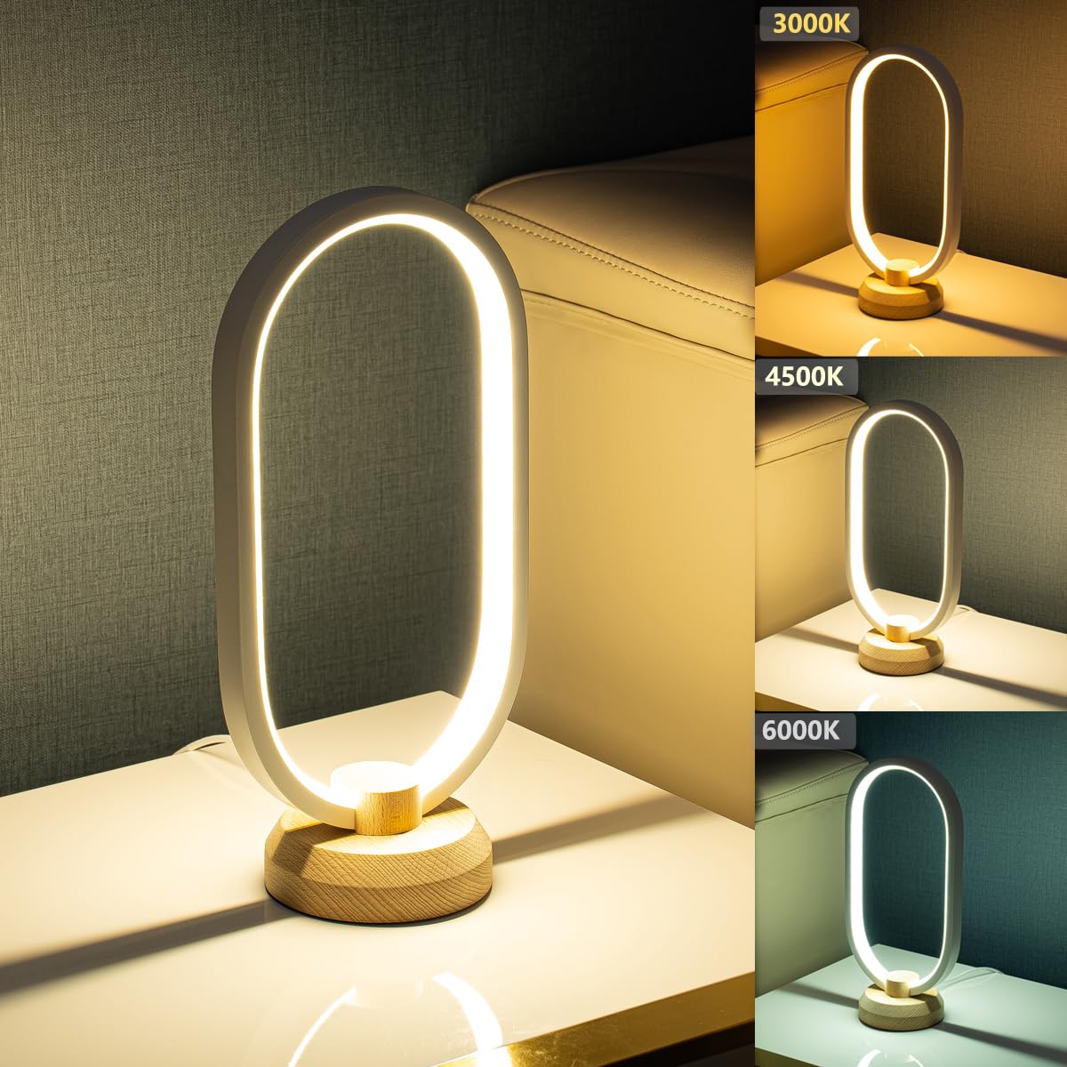 Lampada da tavolo moderna a LED, ovale, da comodino, dimmerabile, piccola lampada da tavolo per camera da letto, 3000 K-6000 K, luminosità 5, lampada decorativa creativa per soggiorno, bambini,