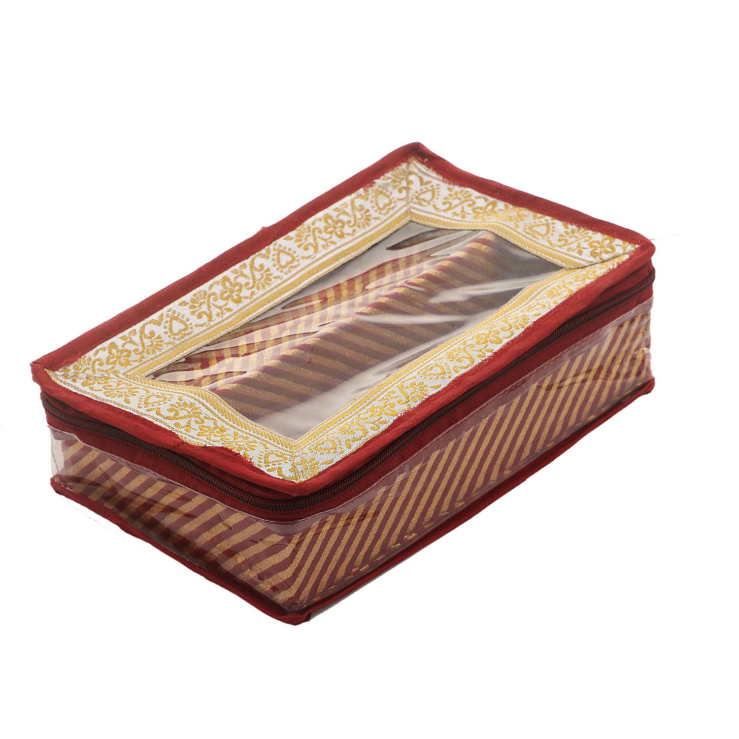 Kuber Industries Brocade Hardboard Two Rod Bangle Box (Maroon) - CTKTC30608