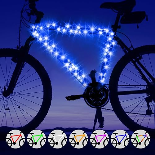 YHGSEE Tira de luz LED para marco de bicicleta, RGB impermeable, funciona con pilas, con control remoto, luz de marco ultra brillante que mantiene