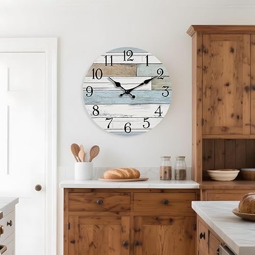 Miniatura 4 de Reloj de pared con pilas, 16 pulgadas, grande, silencioso, sin tictac, diseño costero, rústico, retro, decorativo, para baño, cocina, sala de estar,