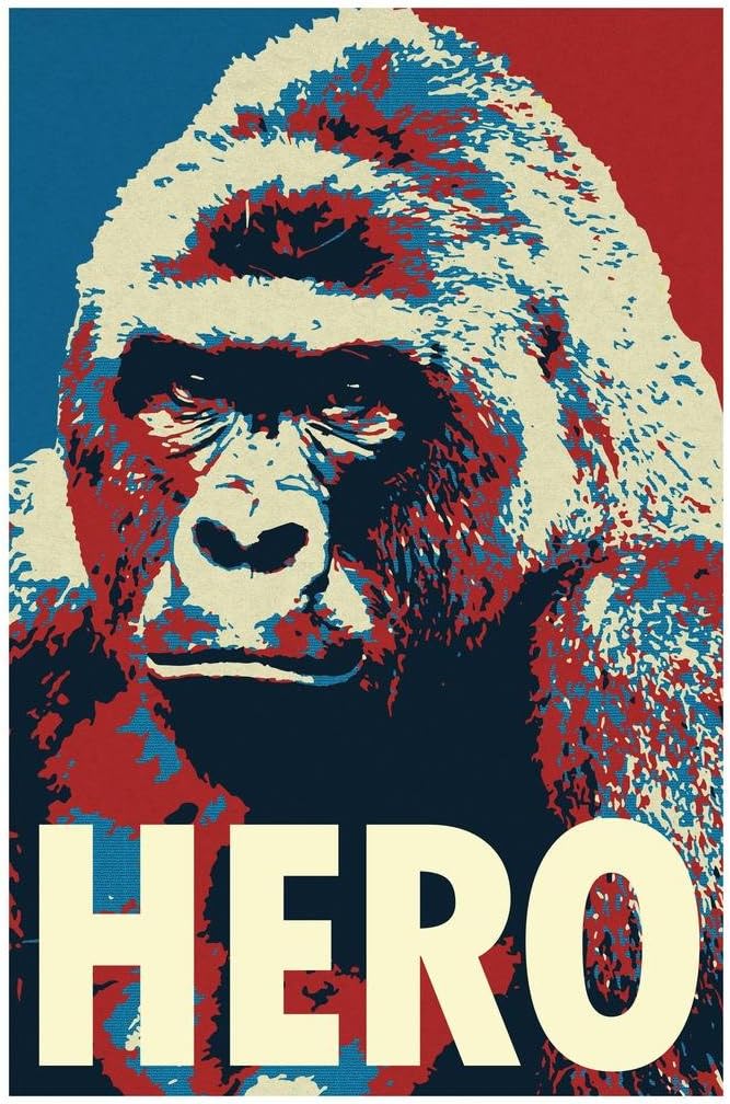 Laminated Harambe Pop Art Hero Gorilla Memorial Portrait Poster Dry Erase Wall Art 24x36