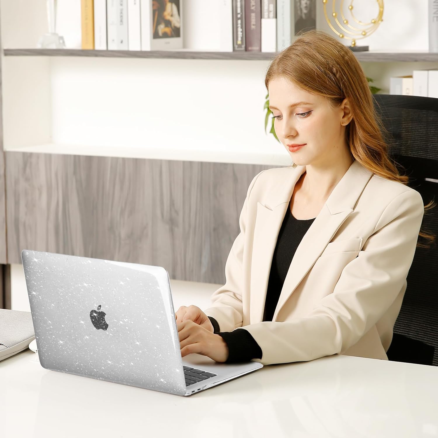 MOSISO Compatible with MacBook Air 13 inch Case 2022 2021 2020 2019 2018 Release A2337 M1 A2179 A1932, Sparkly Glitter Plastic Hard Case&Keyboard Cover&Screen Film&Webcam Cover&Type C,Transparent - Image 7