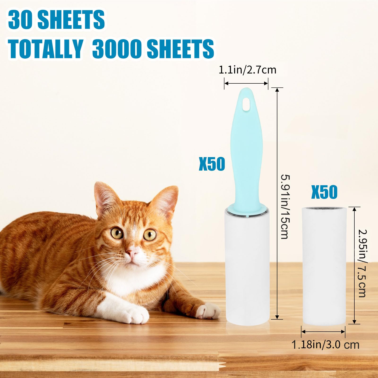 Hushee 3000 Blatt Fusselrollen für Tierhaare Extra Klebrige Entfernung Reisegröße Fusselrolle 50 Griffe mit 100 Nachfüllungen Tragbarer Mini Fusselentferner für Couch Möbel Kleidung