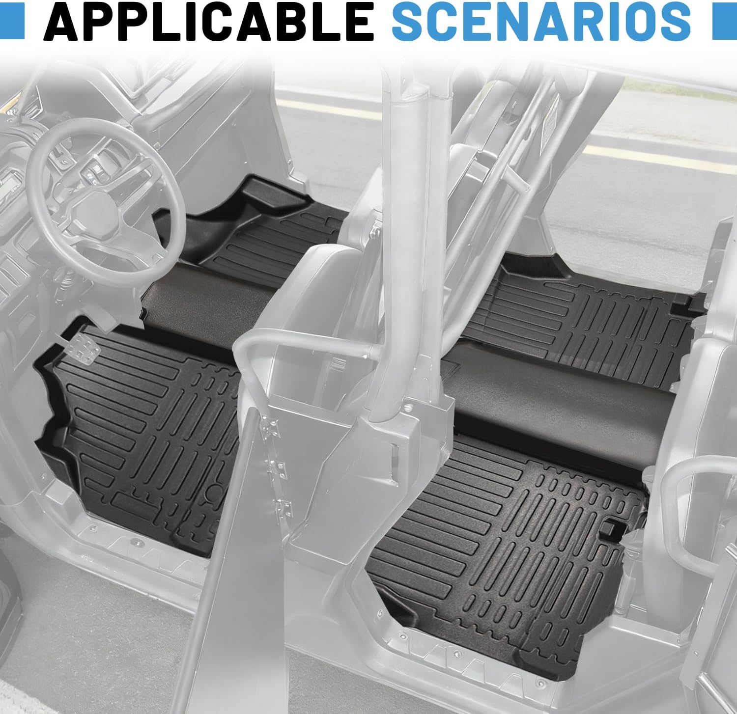 Upgraded Floor Mats Compatible with 2016-2025 Can-Am Defender MAX HD7 HD8 HD9 HD10 Anti-Slip All-Weather Protection Rubber Floor Liners for Front and Rear Seats