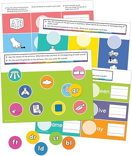 Carson Dellosa - Juego de 25 piezas para principios y finales Edu-Clings, alfombrillas de borrado en seco para artes del lenguaje y manipulativos