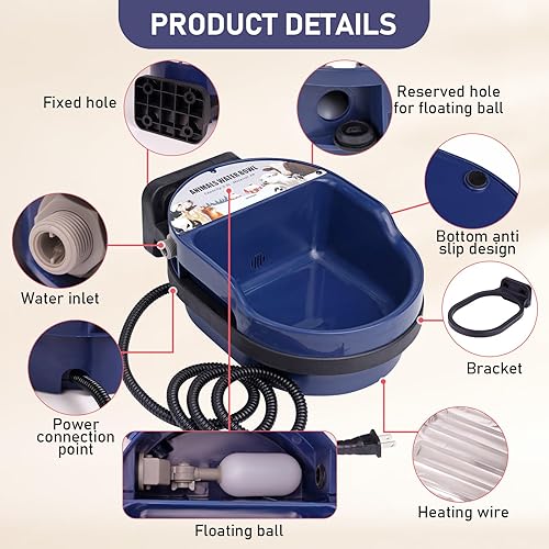 Miniatura 6 de Cuenco de agua automático para perros con calefacción para exteriores, razas grandes, llenado automático, tazón de agua con válvula flotante,