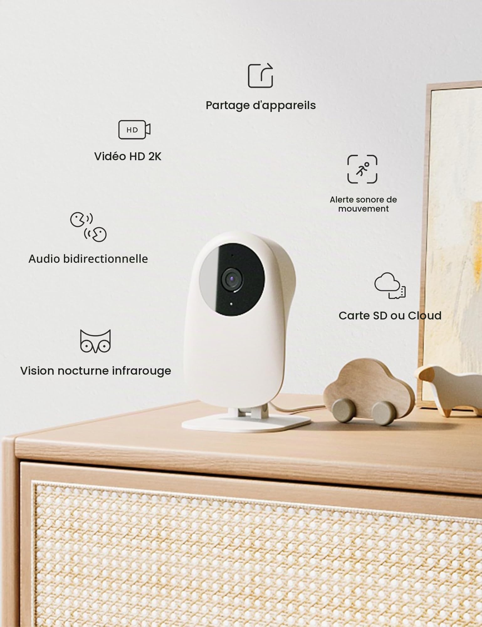 [Exclusivité Amazon] Nooie 2K Baby Monitor avec Carte Micro SD, pour bébé Nounou Personnes âgées et Surveillance d'animaux domestiques, Fonctionne avec Alexa