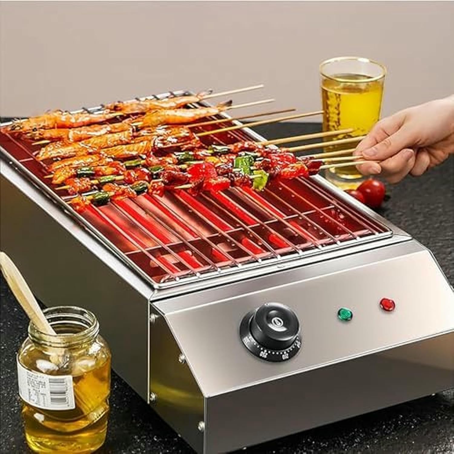 Electric Smokeless Grill with Non-Stick Coating, 2800W Power, Stepless Temperature Control for Indoor and Outdoor Cooking