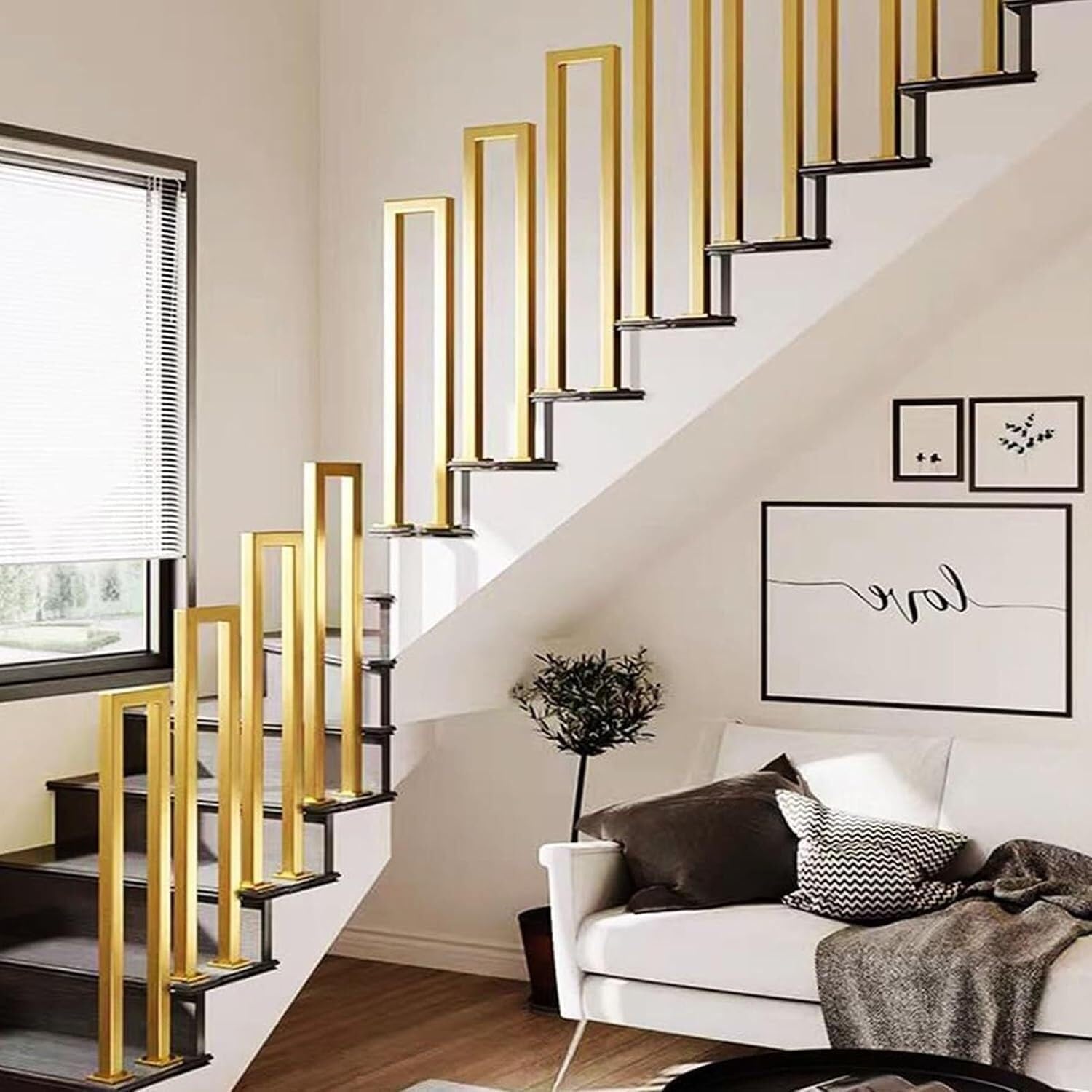 Stair Railing Indoor, Hand Rails for Outdoor Steps, Modern Style Wrought Iron Handrail, for Indoor and Outdoor Garden Attic Steps Decoration Staircase Handrails(65CM/2.1FT)