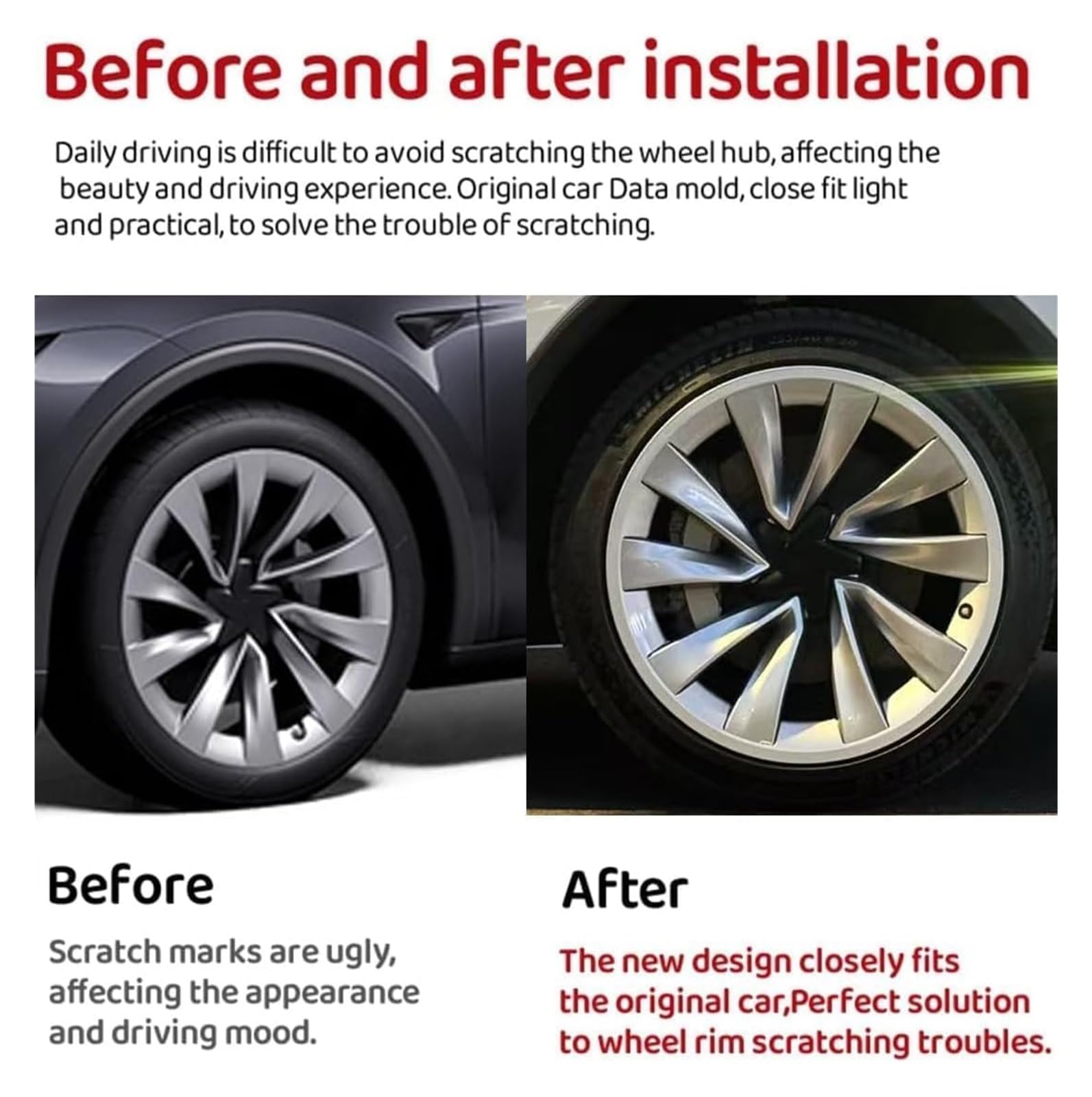 Radkappen, for Tesla Räder Protektoren 4PCS 20 Zoll Felgen Abdeckung ABS Radkappen Abdeckungen Schutz Teile Zubehör(Black)