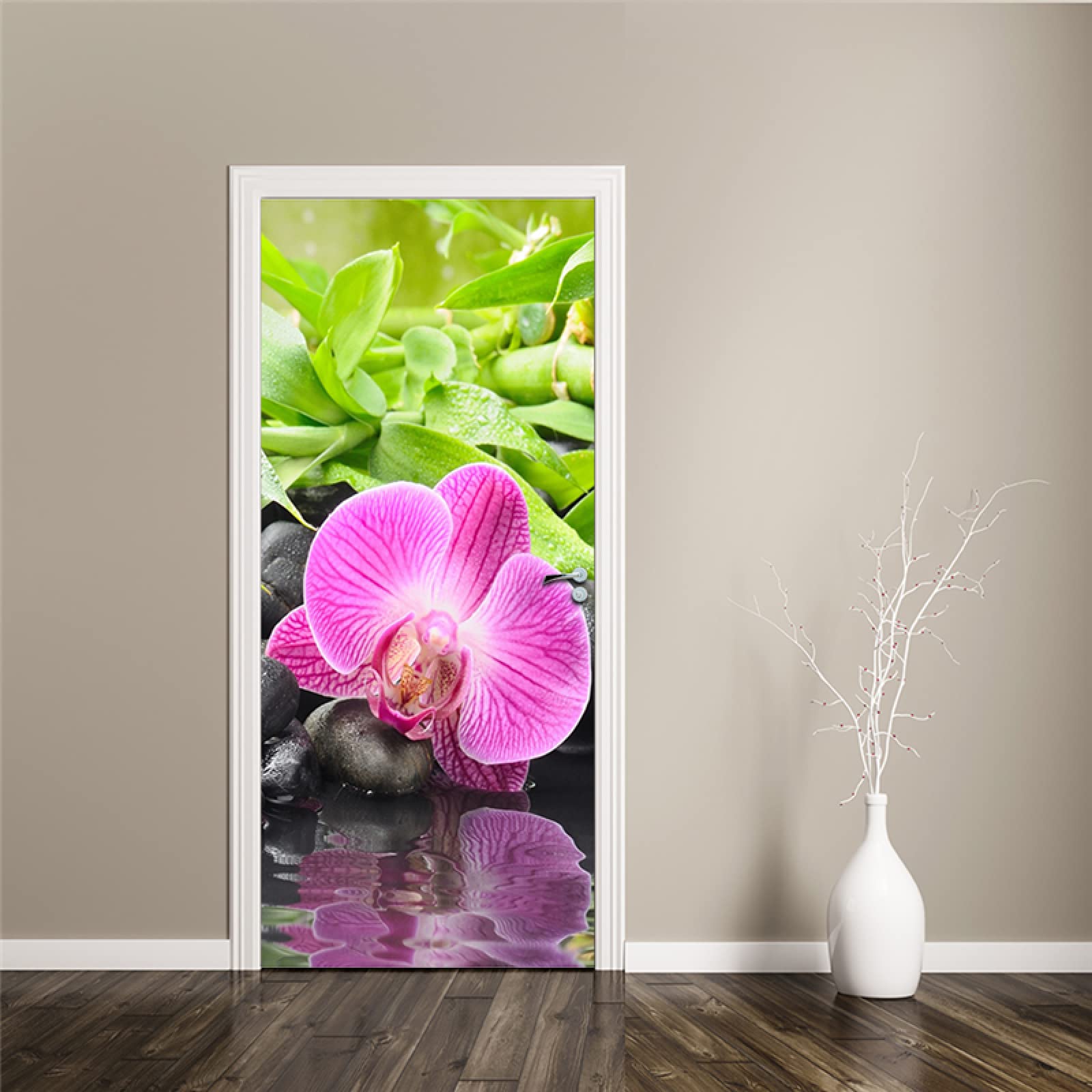 Autocollant Porte Effet 3D Orchidée Violette - PVC Imperméable 77x200 Cm - Décor Chambre, Salle De Bain, Cuisine - 7
