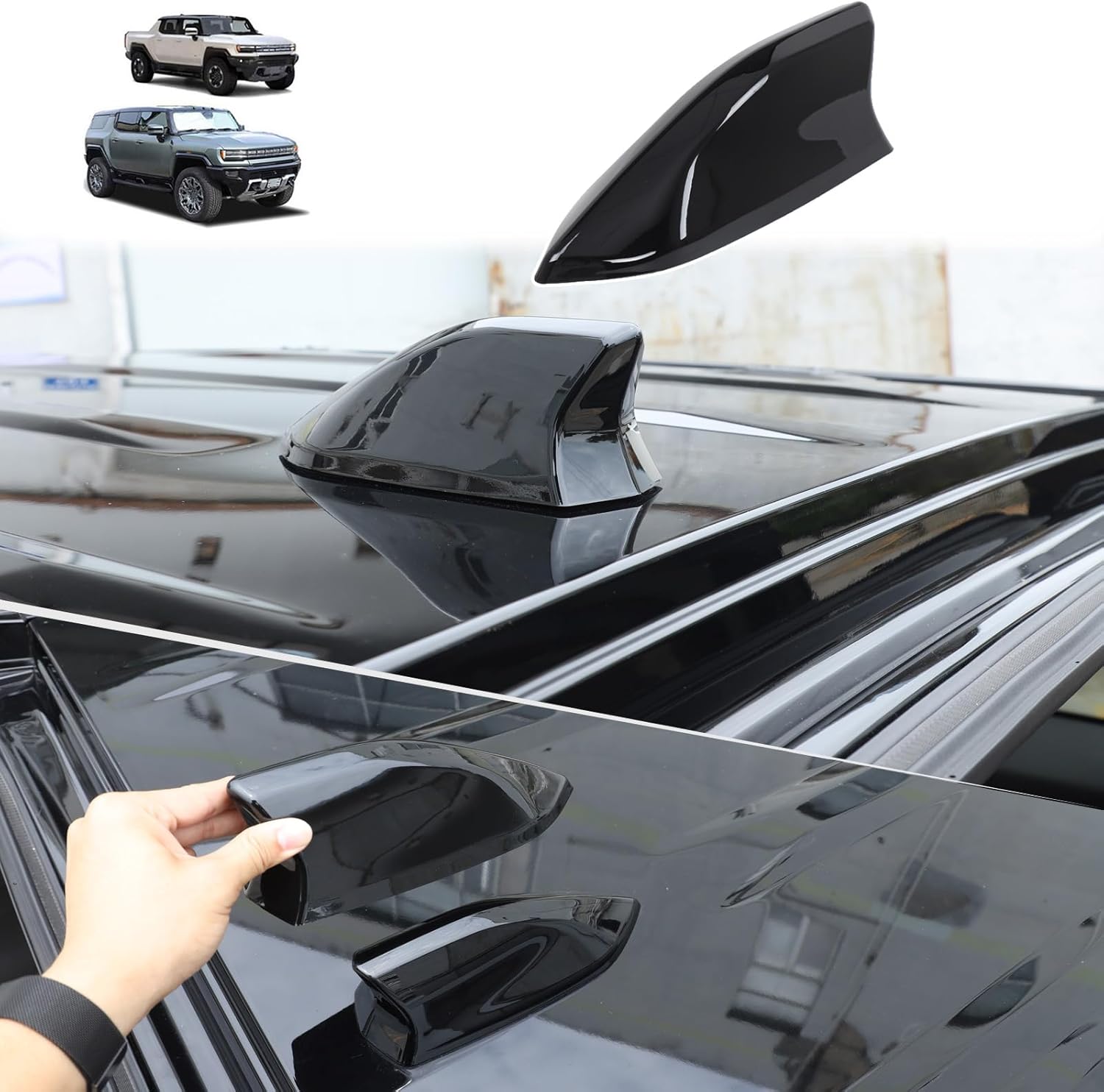 for Hummer EV Accessories Shark Fin Shape Roof Antenna Cover Decor,Car Radio Antenna Topper for Hummer EV SUV Pickup 2022-2024 2025 2026,Vehicle Shark Fin Shape Cover (Piano Black)