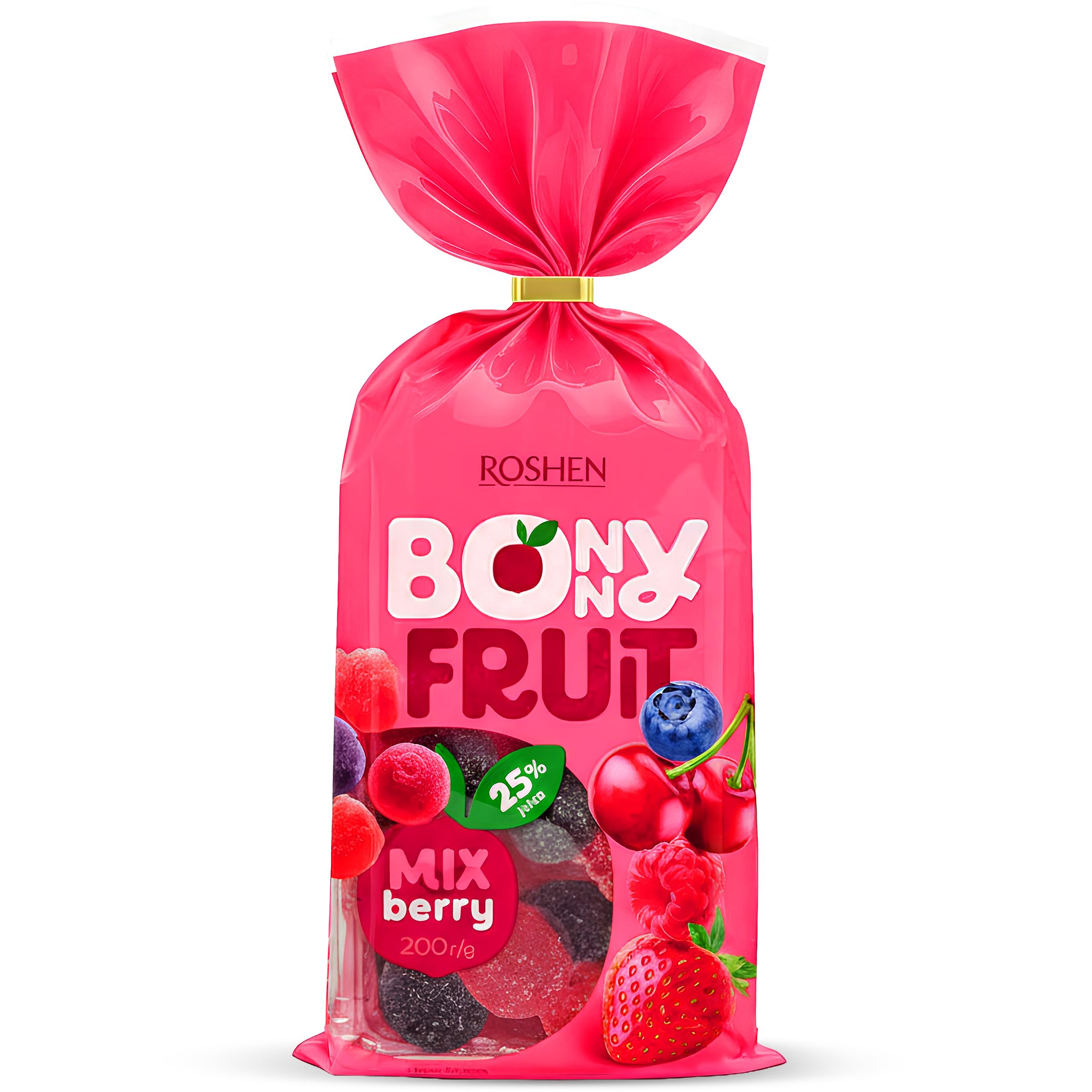 Bonny Fruit Berry Mix Gummy Candy, Made with 25% Fruit Juice, 200grams (Pack of 1)