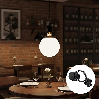 Black Pendant Light Fitting – Adjustable Industrial-Style Ceiling Rose Pendant Light Fitting for Modern Homes, Living Spaces, Kitchens, Offices, Restaurants, Cafes & Commercial Venues