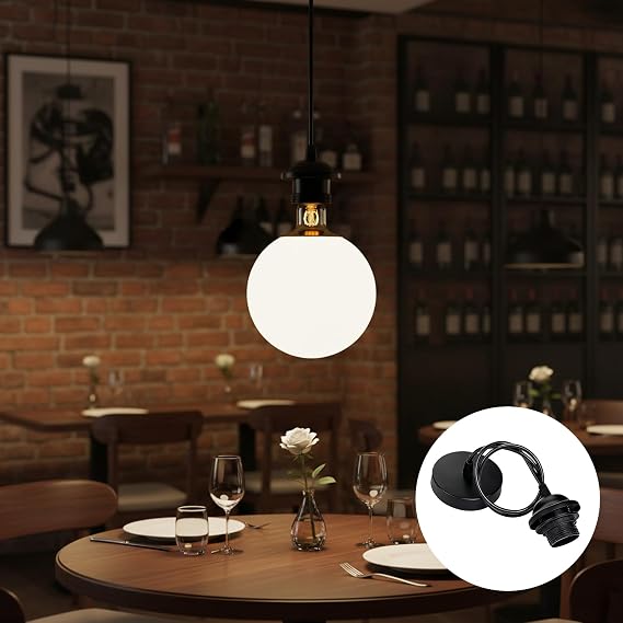 Black Pendant Light Fitting – Adjustable Industrial-Style Ceiling Rose Pendant Light Fitting for Modern Homes, Living Spaces, Kitchens, Offices, Restaurants, Cafes & Commercial Venues