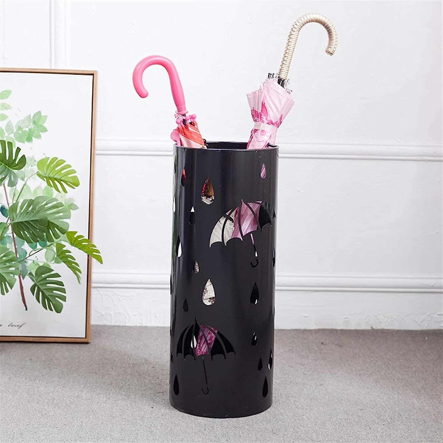 Porte-parapluie en fer forgé sculpté noir 50x20 cm pour entrée