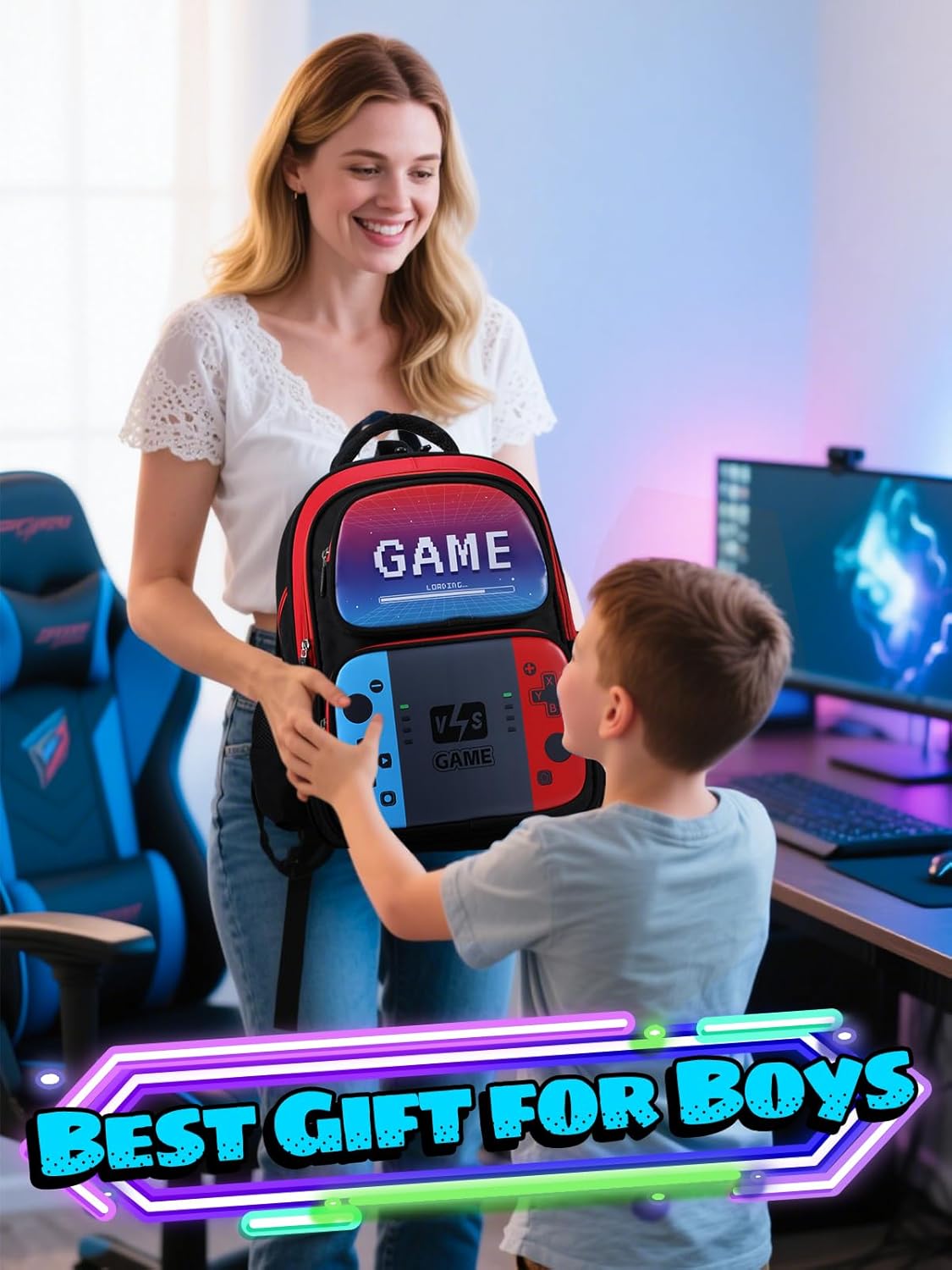 Bigmeta Large Capacity Kids Backpack for Boys - Aged 8-12 Back to School Gamer Bookbag for Elementary Middle School Teens Gifts