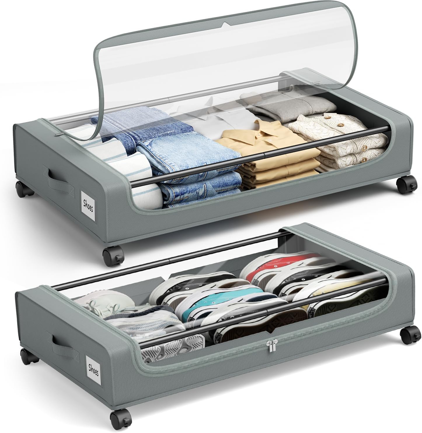 PHINOX Large Fabric Under Bed Storage on Wheels & Dust Cover, Grey, 2 PCS — image 1