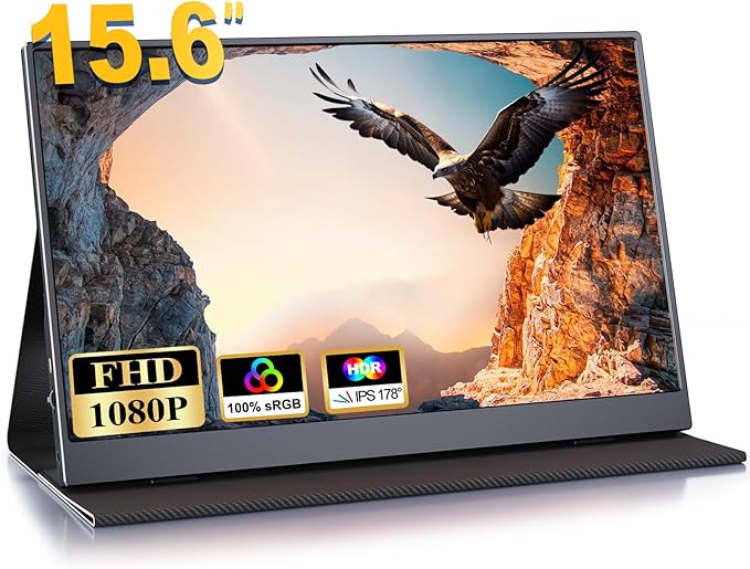 Ecran Portable, 15,6 Pouces Moniteur Portable IPS 100% SRGB, Écran Ordinateur 1080P FHD, Ecran Portatif USB C/Mini HDMI, pour Téléphone/Laptop/PC/PS5