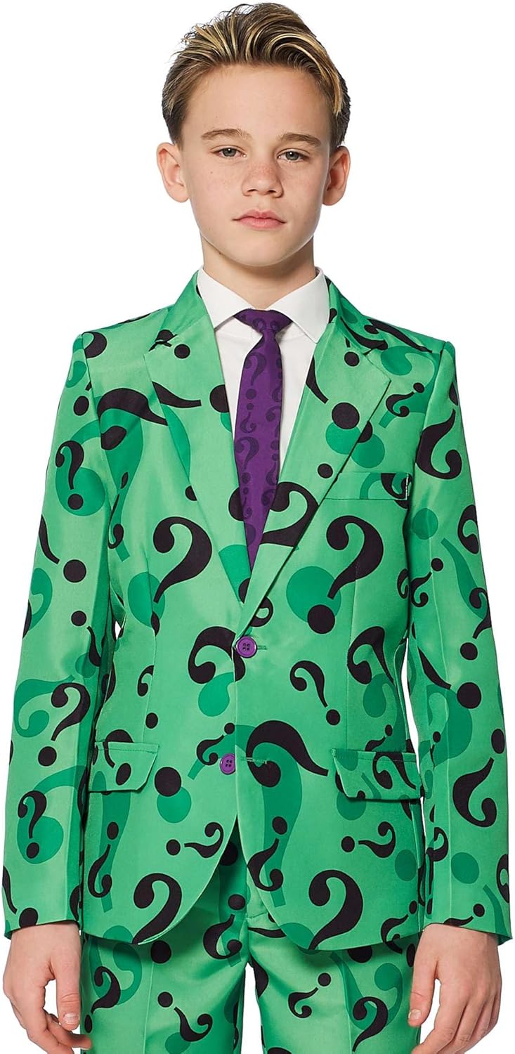 Miniatura 4 de SUITMEISTER Boys Halloween Riddler Suit Costume Cosplay Party Kids Slim Fit Blazer Jacket, Pants & Tie in Green