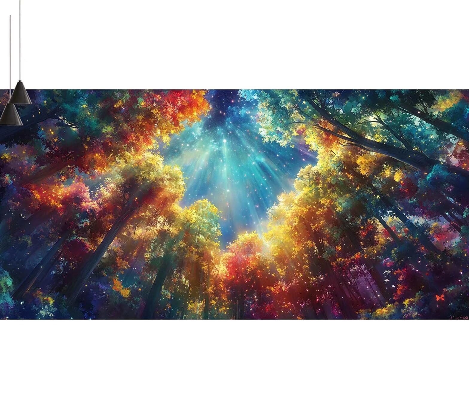 Dipingere con i Numeri per Adulti Bambini,Paint by Numbers con Pennelli Pittura a Pigmento Acrilico,Fai Da Te pittura di Numeri Kit Decora la casa Regalo (Senza Cornice)- Foresta,Albero 90x260cm V-572