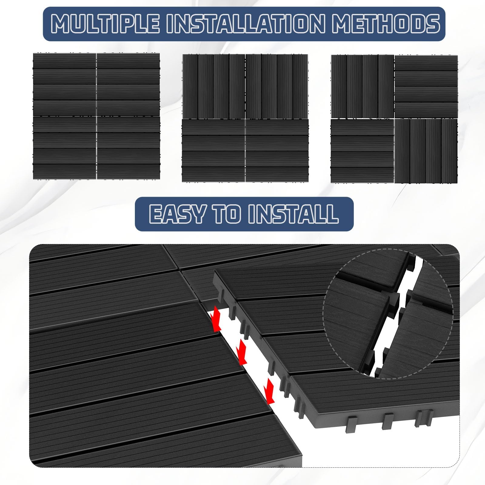 36 piezas de azulejos para terrazas de jardín, terrazas de plástico, entrelazados, para exteriores, resistentes a la intemperie, para patio, balcón, hormigón, 30 x 30 cm (gris oscuro)