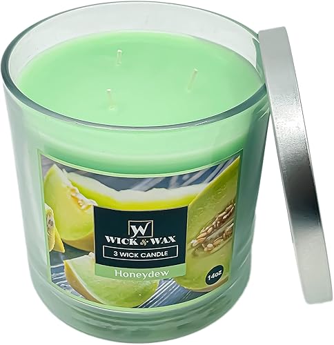 Miniatura 2 de Wick & Wax - Velas perfumadas en tarro de 3 mechas de 14 onzas Honeydew de Wick & Wax, levanta tu espíritu con la fragancia refrescante y agradable