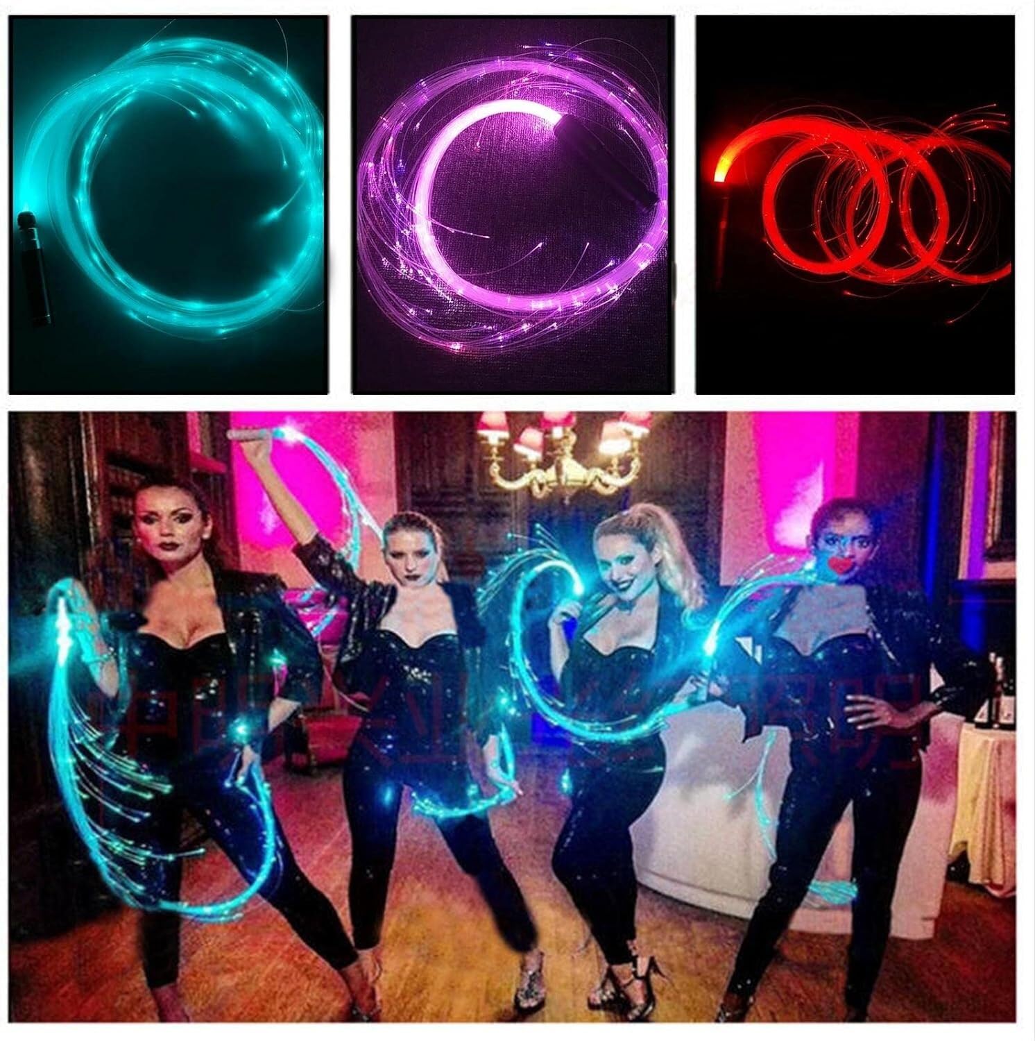 Frusta da Ballo in Fibra Ottica A LED Dance Whip Party Light Up LED Frusta da Ballo in Fibra Ottica Ricaricabile Colori Chiari selezionabili Concerti Spettacoli di Luci Festival EDM Carnevale (