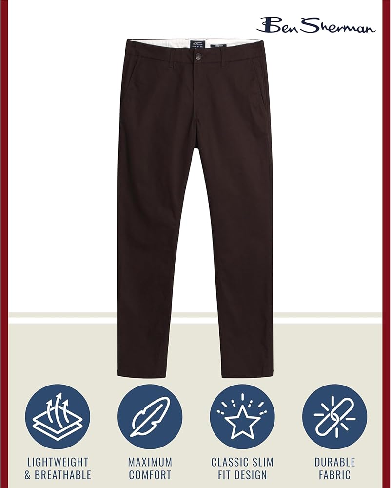 Ben Sherman Men's Slim Fit Chino Pants - Men's Fashion Comfort