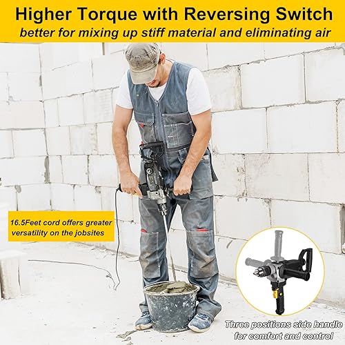 Miniatura 5 de 10-Amp Corded 5/8" Heavy Duty Drill Mixer Set, Mixing Drill Machine with Spade Handle for Drilling and Mixing, Variable Speeds Concrete Mud Mixer