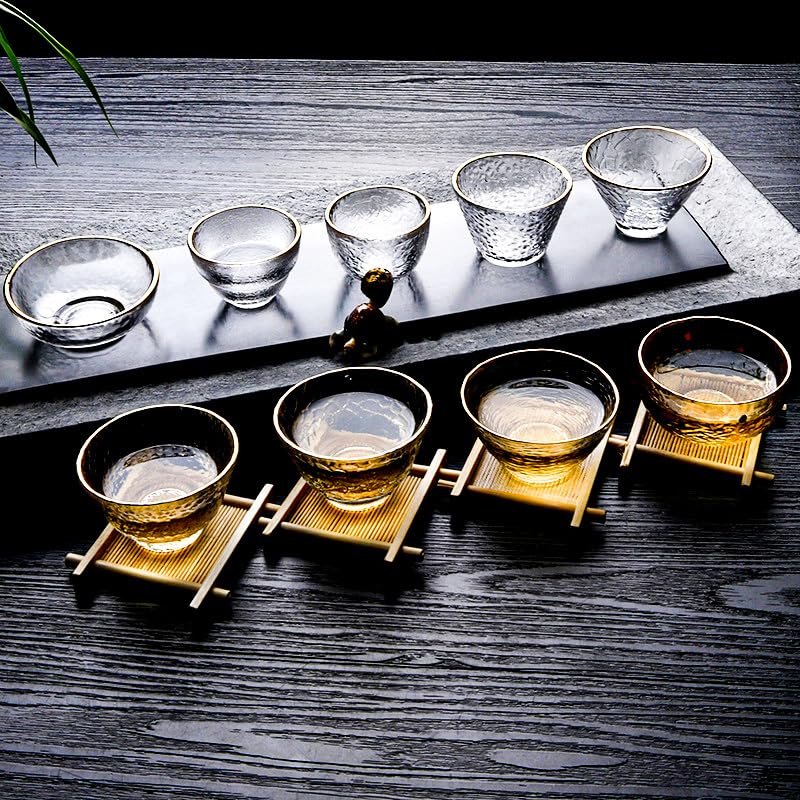 Lot de 4 tasses à saké japonaises en verre – Mini tasses à thé Kung Fu pour thé vert et Oolong – Gobelets élégants en verre pour cérémonie du thé et boire du saké