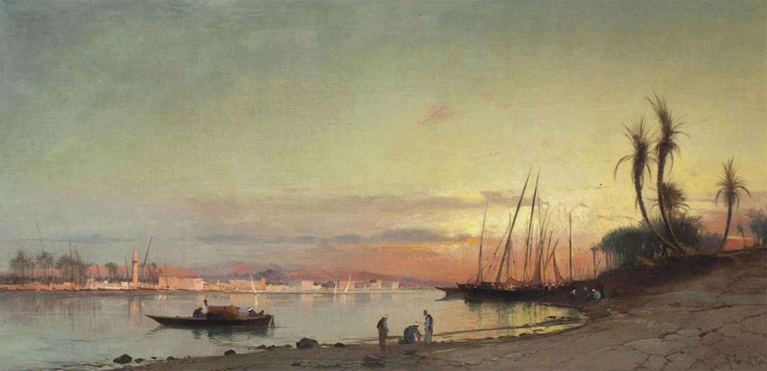 ARTXLXXBN Famous Print Painting Colorful Art Print Faloukas on the Nile by Hermann David Solomon Corrodi Canvas Art Decorations for Home Decor 60x90cm