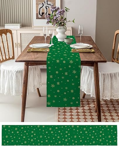 Miniatura 3 de Camino de mesa de invierno de temporada con copos de nieve de 36 pulgadas de largo para mesa de comedor, camino de mesa de lino y algodón, lavable