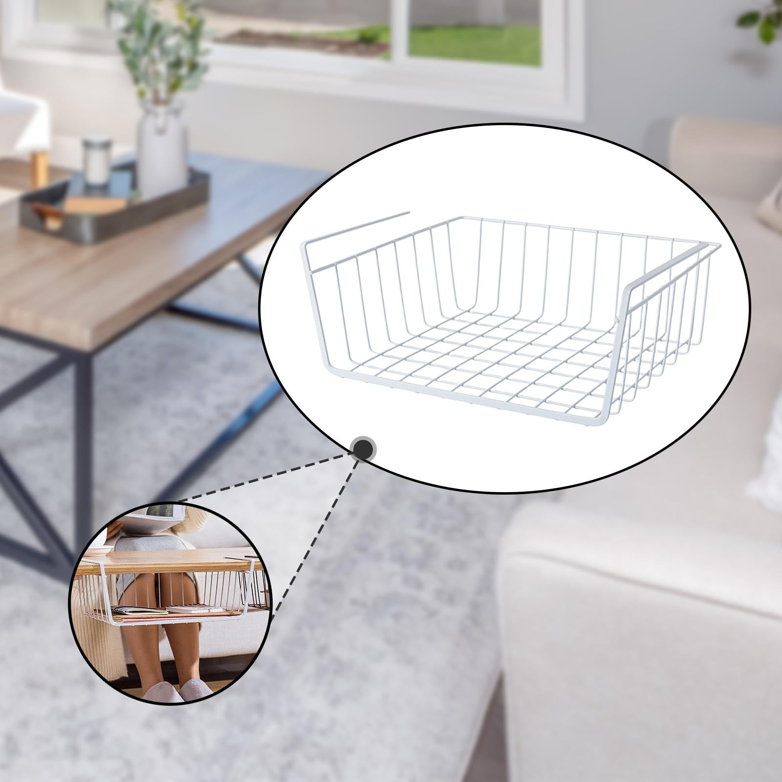 Panier de rangement à suspendre en métal, polyvalent sous étagère pour armoire de salle de bain, blanc Mensola Sotte – Parfait pour la cuisine et la maison