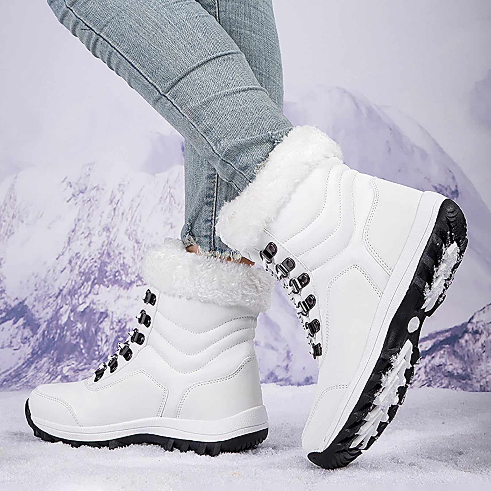 Kobilee Doposci Donna Pelo Dopo Sci da Neve Stivali Neve 37 Alti Scarpe da Neve Impermeabili Imbottiti Scarponcini Antiscivolo Invernali Doposci Scarponi Sci Stivaletti Neve Morbidi