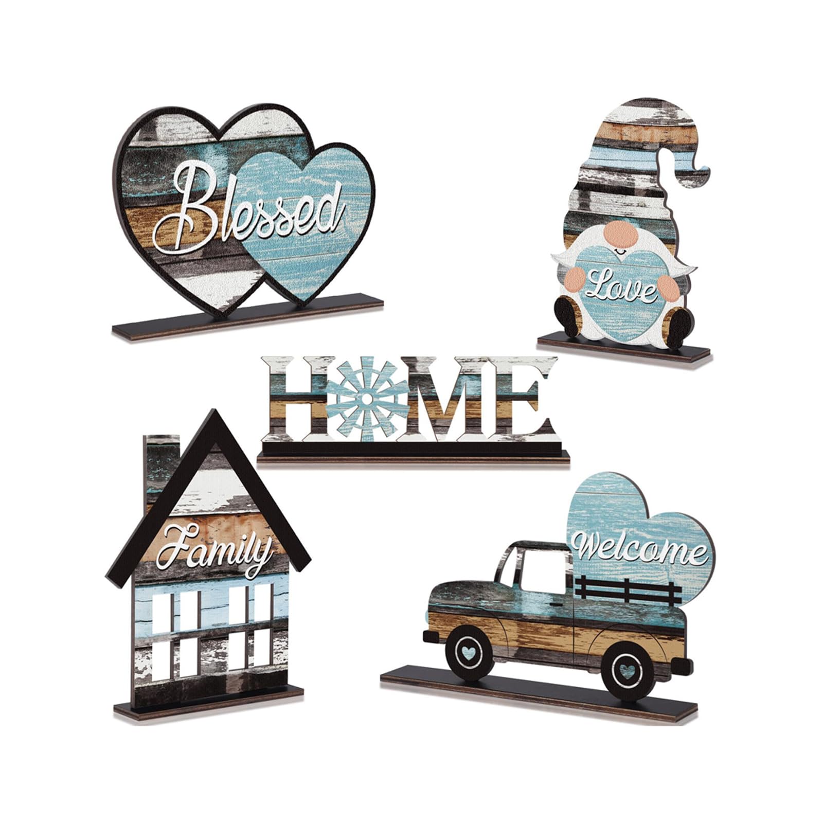 Farmhouses Family Blessing Wood Sign Letter Table Plaques Desktop Display Ornament Set for Home Wedding Parties Accent Wood Tabletop Plaques Decoration
