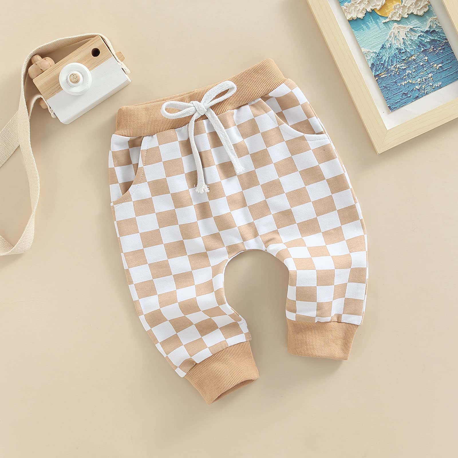 Toddler Baby Boy Girl Checkerboard Plaid Pants Elastic Waist Casual Trousers Spring Summer Fall Winter Long Pants (A-Yellow, 18-24 Months)