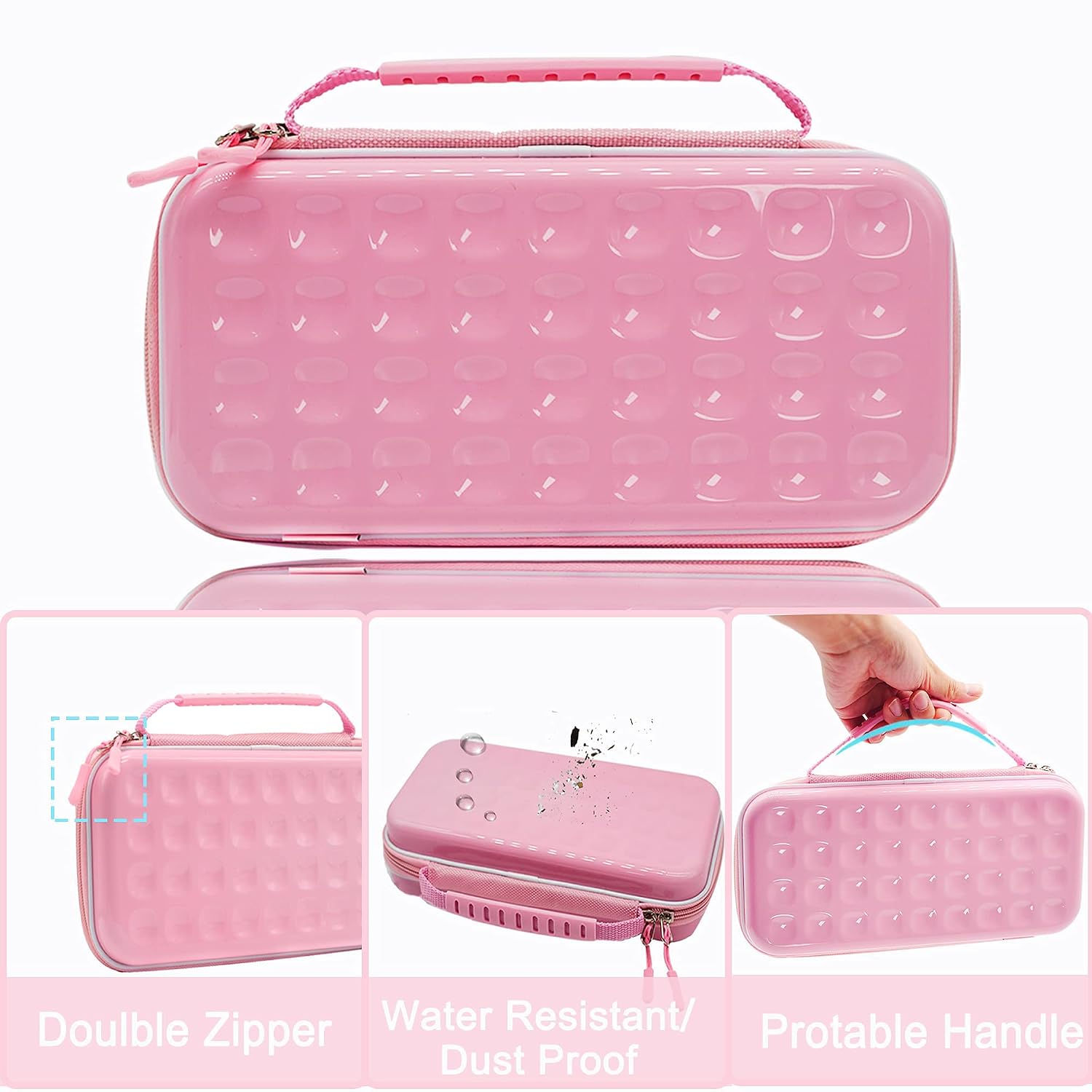 BRHE Switch Case Cute Hard Portable Accessories Bundle Kit Kawaii Carrying Bag with Clear Protective Cover, Ultra-Thin Adjustable Stand, Tempered Glass Screen Protector for Nintendo Switch (Pink) image 5