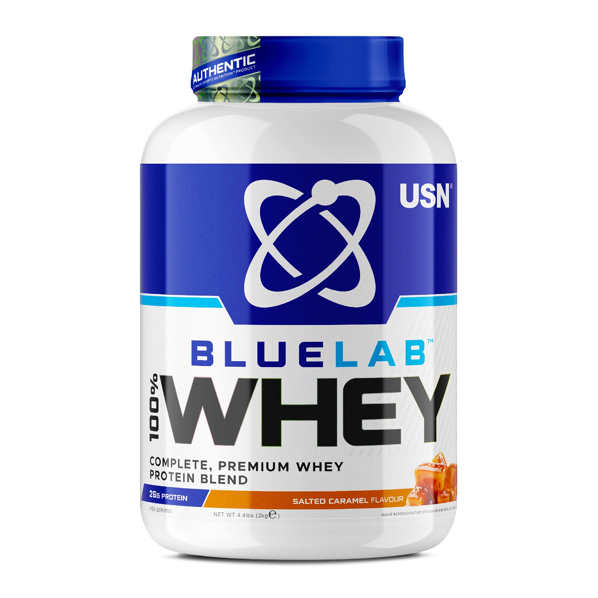 USN Blue Lab Whey Protein Powder: Salted Caramel - Whey Protein 2kg - Post-Workout - Whey Isolate - Muscle Building Powder Supplement With Added BCAAs