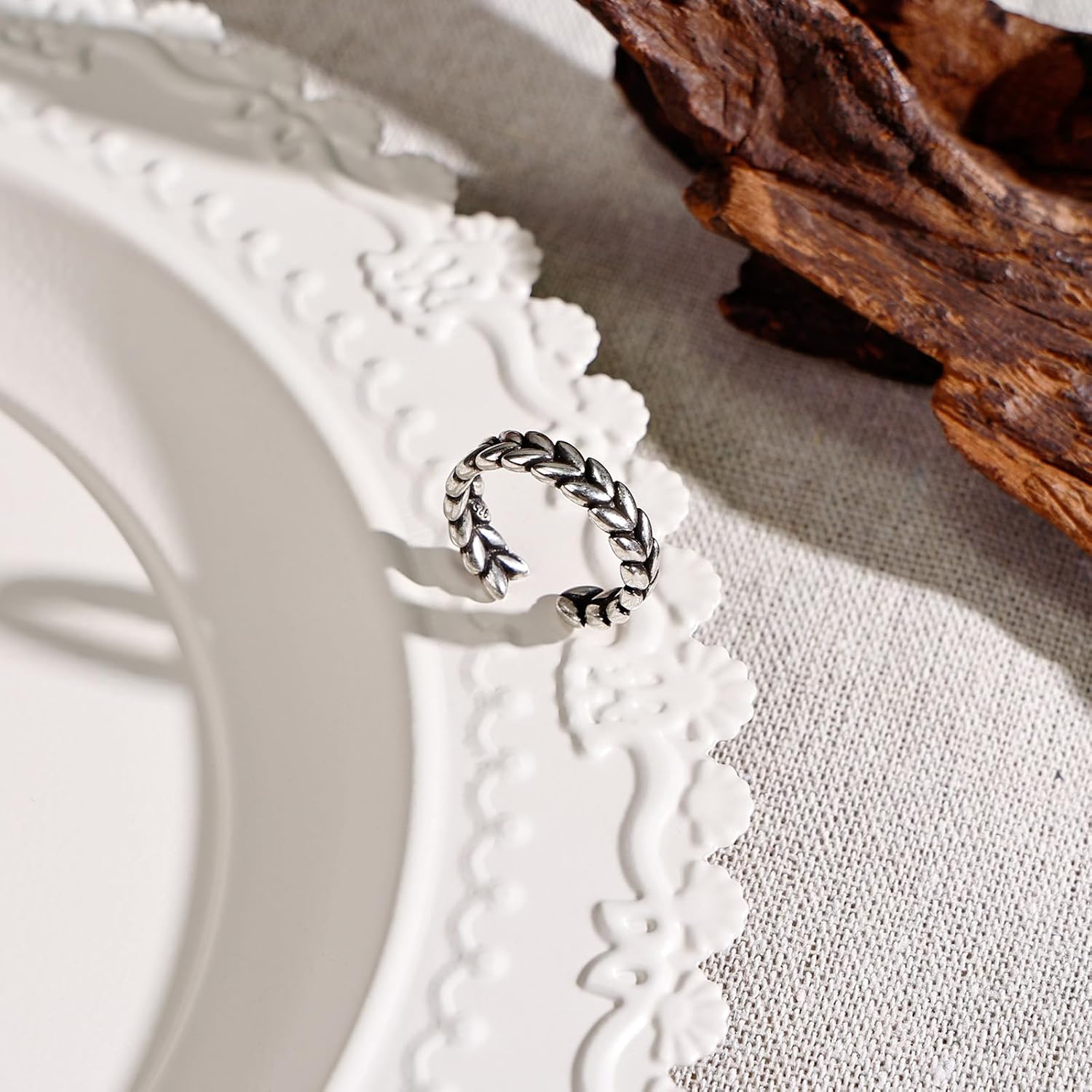 Silver Open Ring for Women – Unique Adjustable Ring with Wheat Ear Design, Edgy Punk Style Meets Vintage Aesthetic for Stacked or Wear Separately - Image 3