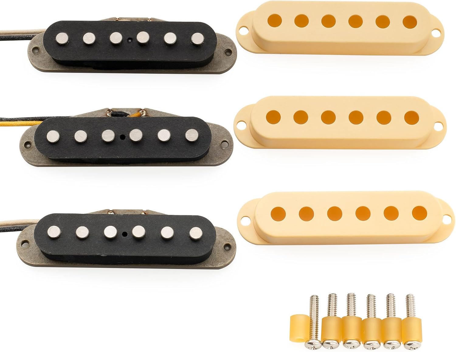 The Revival Pickups RPS6 Jimi Hendrix Vintage Style Alnico 5 Single Coil Neck Middle Bridge Pickups Set for Strat Style Electric Guitar, Cream