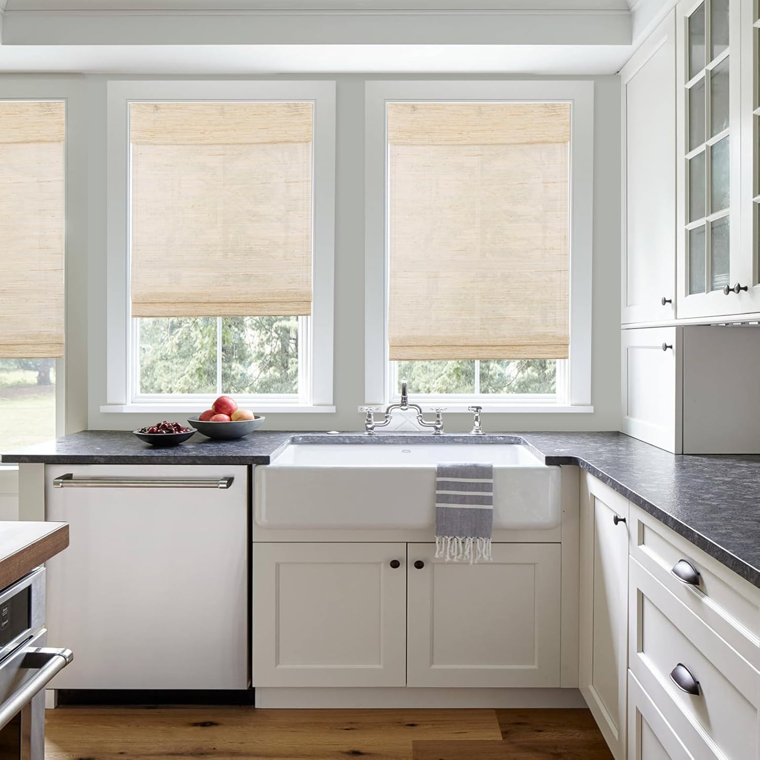 Artdix Bamboo Roman Shades, Natural Cordless Custom Blackout Room Darkening Woven Wood Shades, Natural Bamboo Window Shades for Indoor Windows
